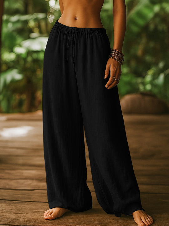Damen Leichte Leinenhose mit weitem Bein und Kordelzug Shop Nory