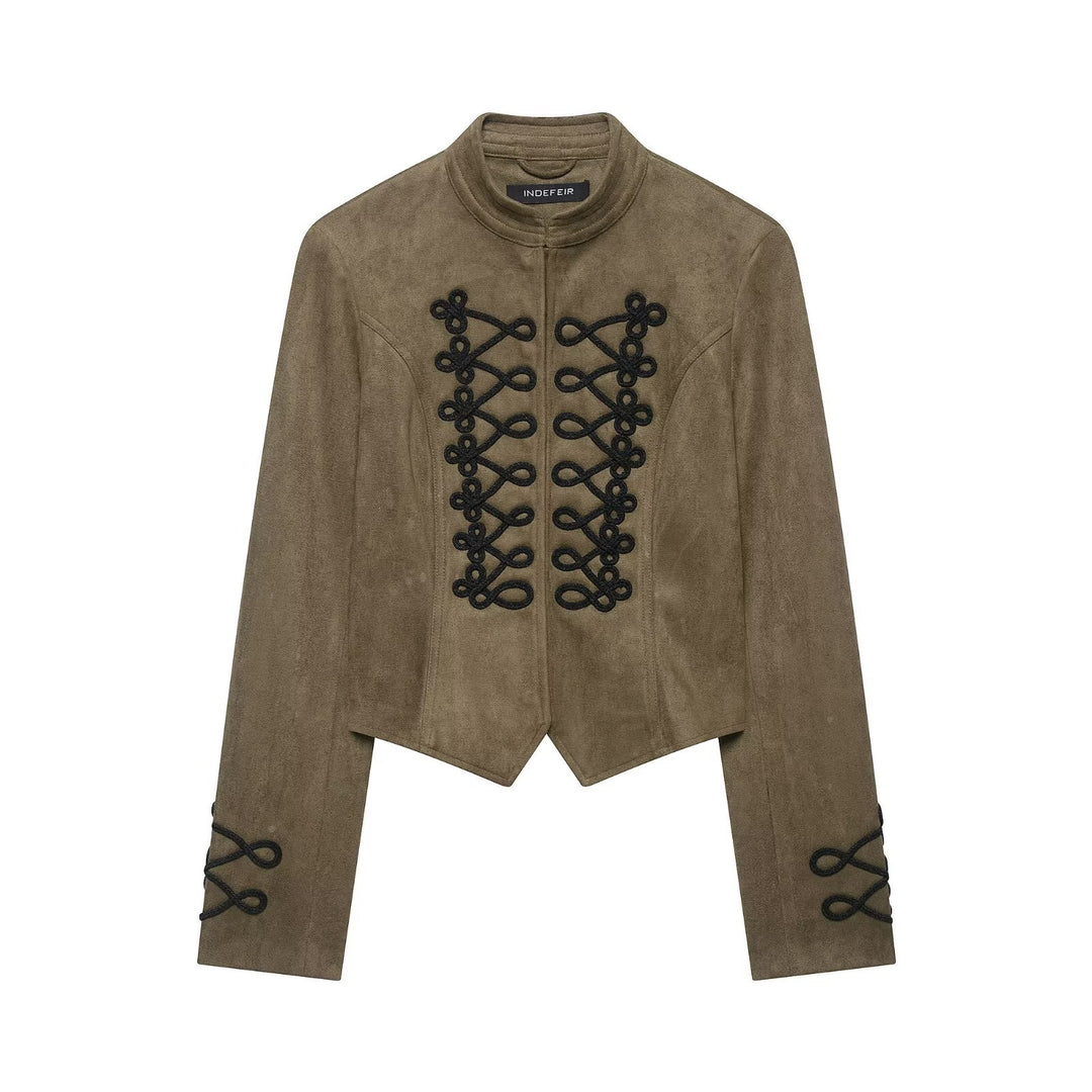 Damen Cropped Veloursjacke mit militärischer Zierkordel und taillierter Schnittführung Shop Nory