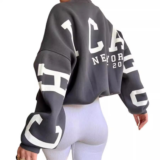 Damen Oversized Sweatshirt mit Blockprint-Ärmeln und weitem Drop-Shoulder-Schnitt Shop Nory