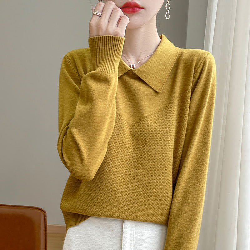 Damen Strickpullover mit Hemdkragen und strukturierter Vorderseite Shop Nory