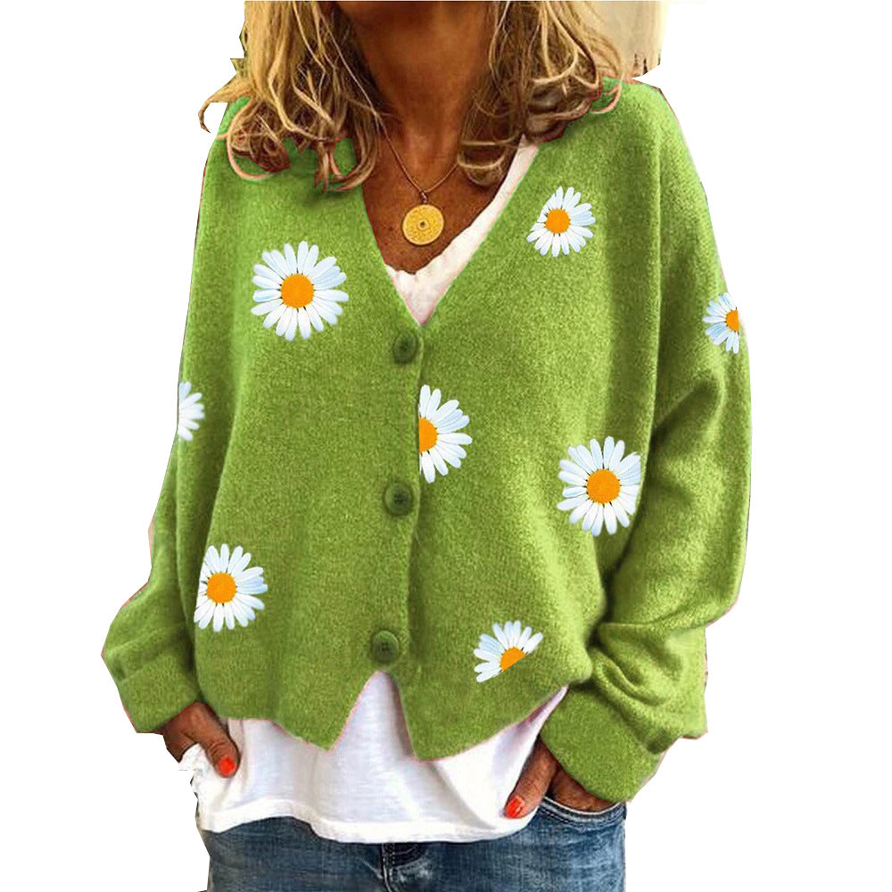 Damen Strickcardigan mit Gänseblümchen-Stickerei Shop Nory