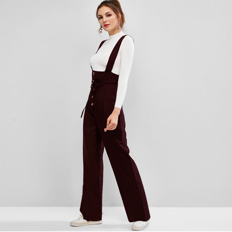 Damen High-Waist Latzhose-Jumpsuit mit Knopfleiste und breiten Trägern Shop Nory