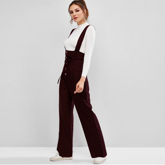 Damen High-Waist Latzhose-Jumpsuit mit Knopfleiste und breiten Trägern Shop Nory