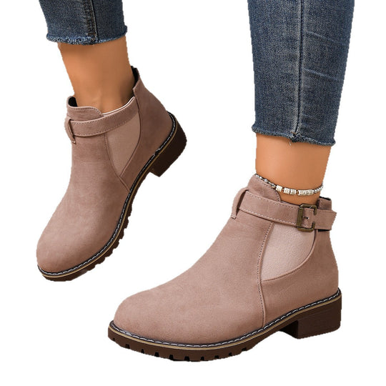 Damen Stiefelette mit Velours-Optik, elastischem Einsatz und Schnallenriemen Shop Nory