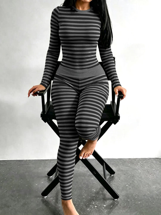 Damen Figurschmeichelndes Stretch-Lounge-Set mit Langarmtop und taillenhoher Leggings Shop Nory