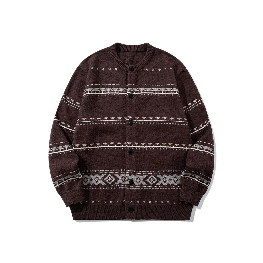 Unisex Strukturierte Jacquard-Strickjacke mit Rundhalsausschnitt, Oversize-Passform und Knopfleiste Shop Nory