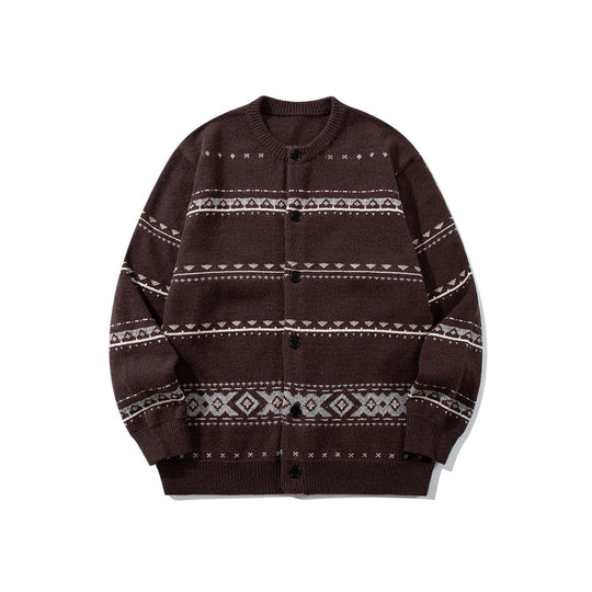 Unisex Strukturierte Jacquard-Strickjacke mit Rundhalsausschnitt, Oversize-Passform und Knopfleiste Shop Nory