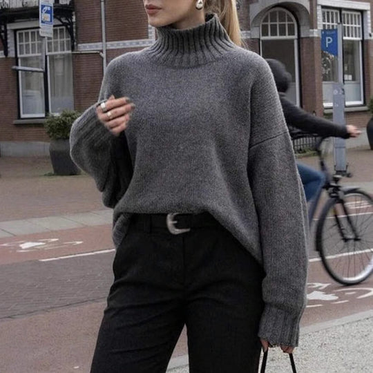 Damen Boxy-Rollkragenpullover aus feinem Wollmix mit Ballonärmeln und überschnittener Schulter Shop Nory