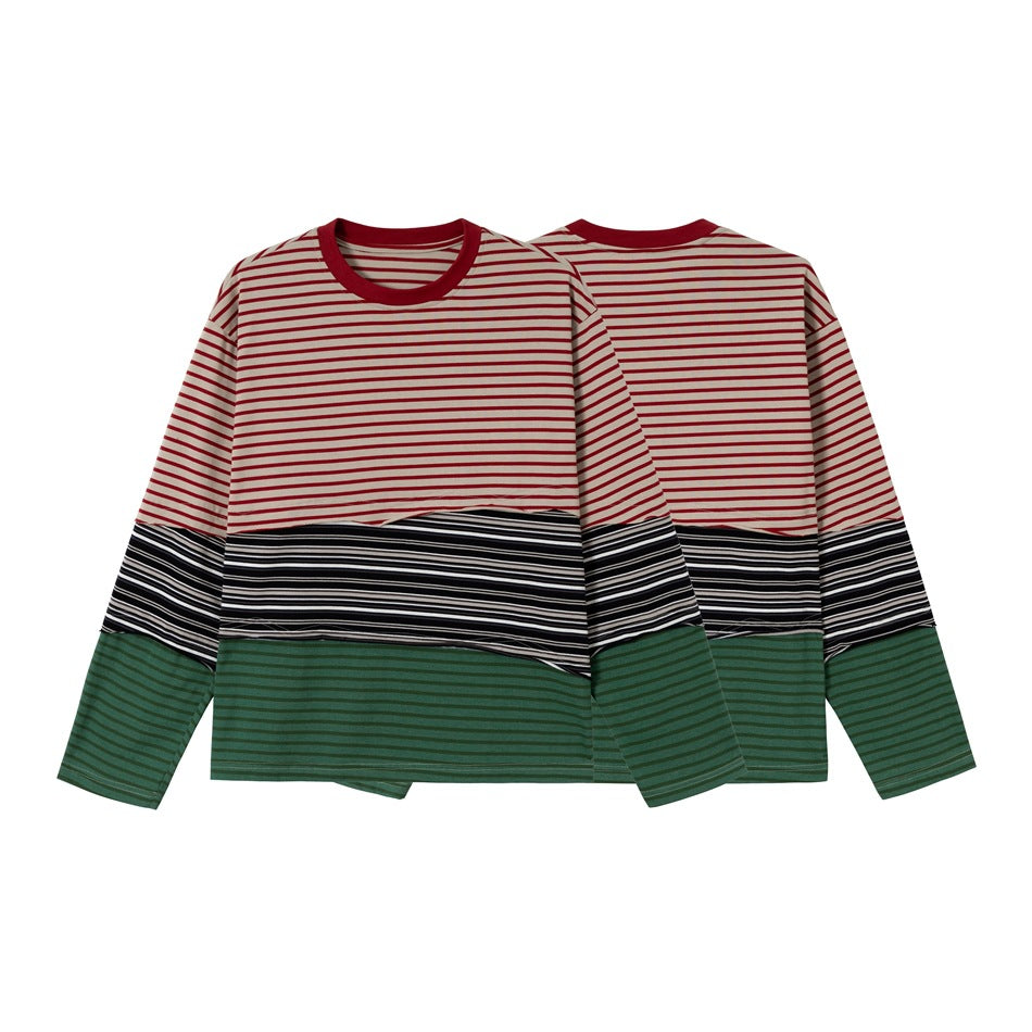 Unisex Lässiges Oversize Langarmshirt mit Blockstreifen aus Baumwollmix Shop Nory