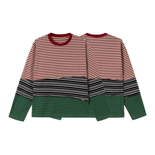 Unisex Lässiges Oversize Langarmshirt mit Blockstreifen aus Baumwollmix Shop Nory