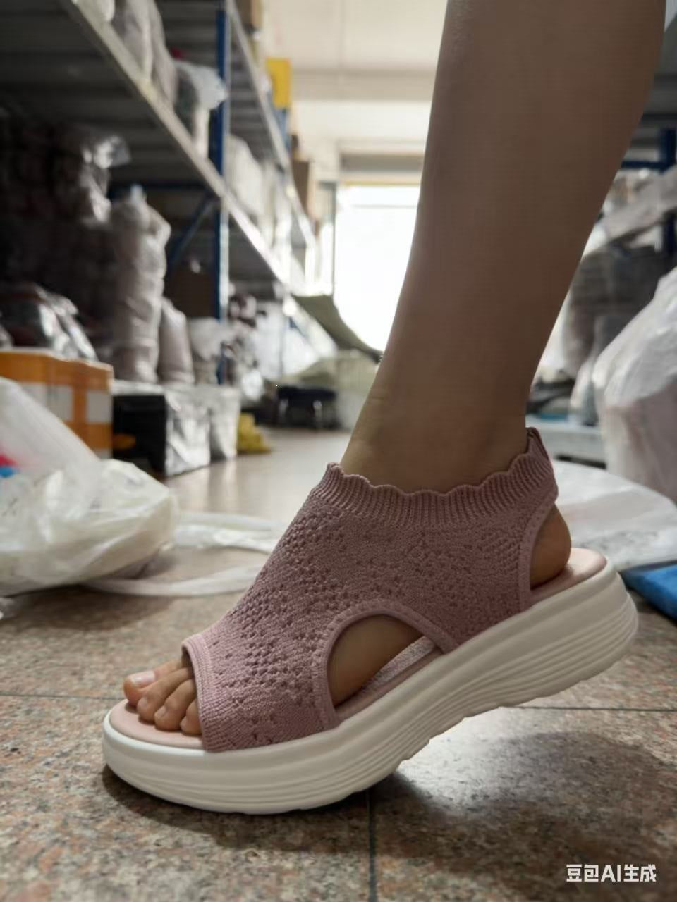 Damen Bequeme Plateau-Sandalen mit elastischem Obermaterial und atmungsaktiver Sohle Shopnory