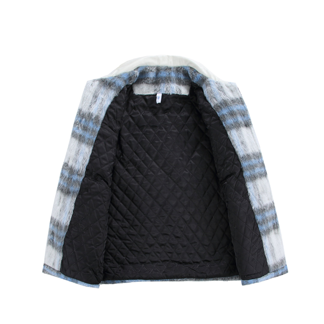 Damen Kariertes Wollmix-Shacket mit kontrastierendem Kunstlederkragen Shop Nory