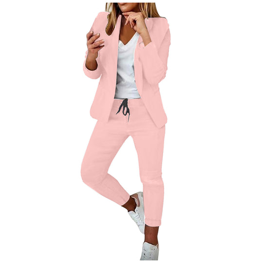 Damen nan lässiges Hosenanzug-Set mit Joggerhose, Kordelzug und tailliertem Blazer Shop Nory