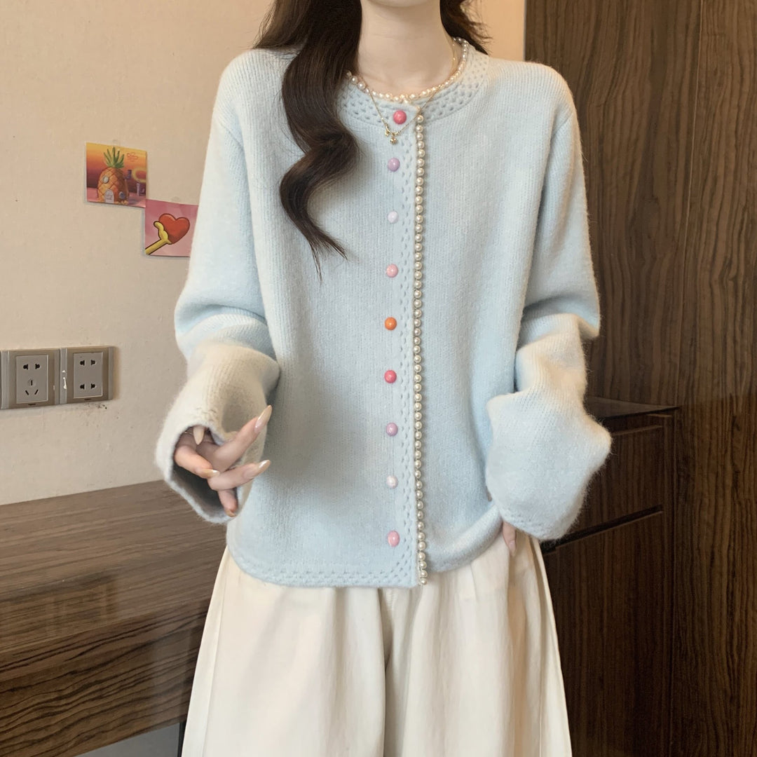 Damen Verspielte Strickjacke mit bunten Knöpfen Shop Nory