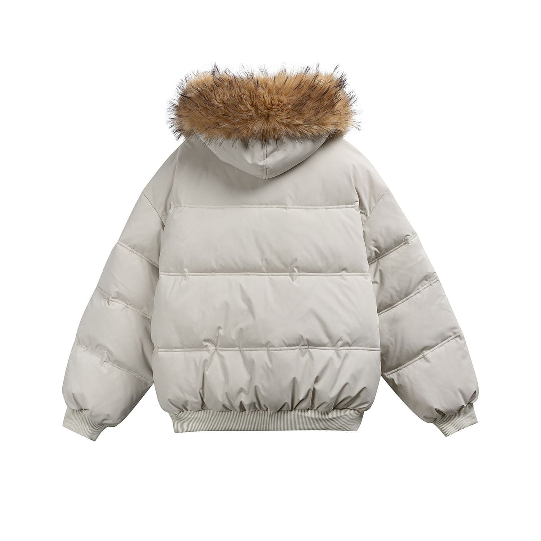 Damen Boxy-Pufferjacke mit Kapuze und voluminösem Kunstfellkragen Shop Nory