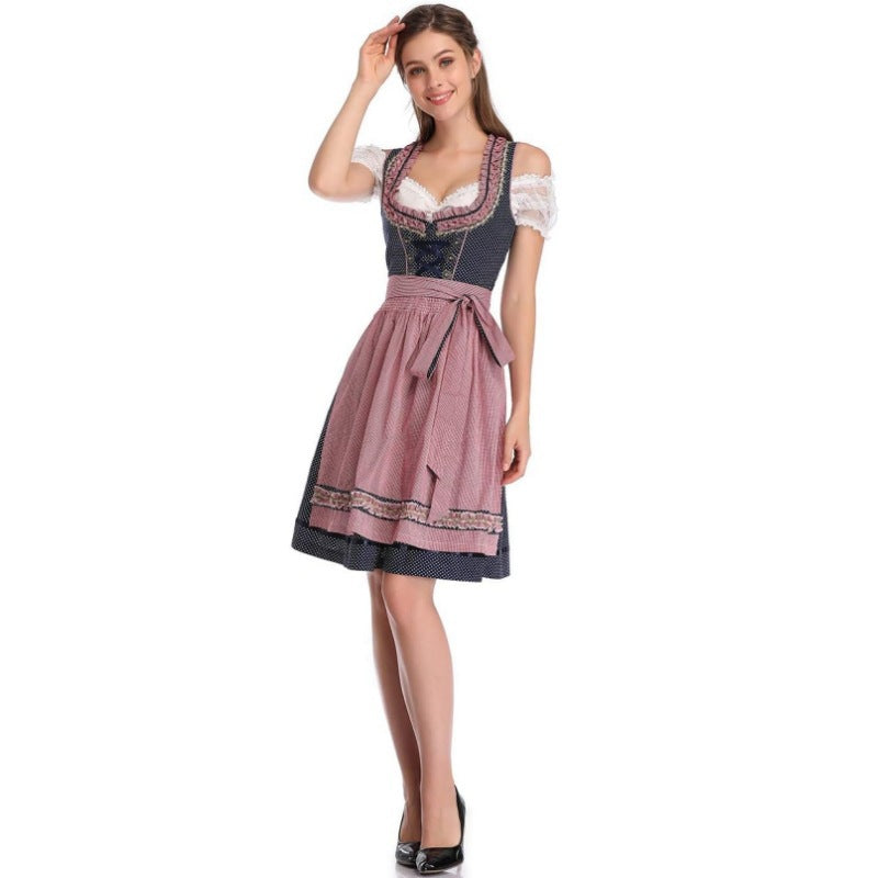 Damen nan traditionelles Dirndlkleid mit Herzausschnitt, korsettähnlicher Schnürung und kariertem Schürzenrock Shop Nory