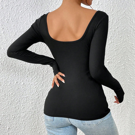 Damen Tailliertes Rippshirt mit quadratischem Dekolleté und Überlappungsdetail Shop Nory