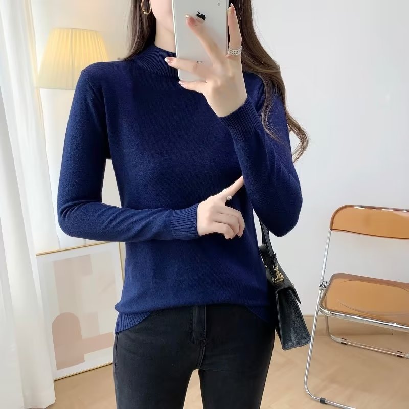Damen Feiner Langarm-Feinstrickpullover mit schmalem Stehkragen und gerippten Bündchen Shop Nory
