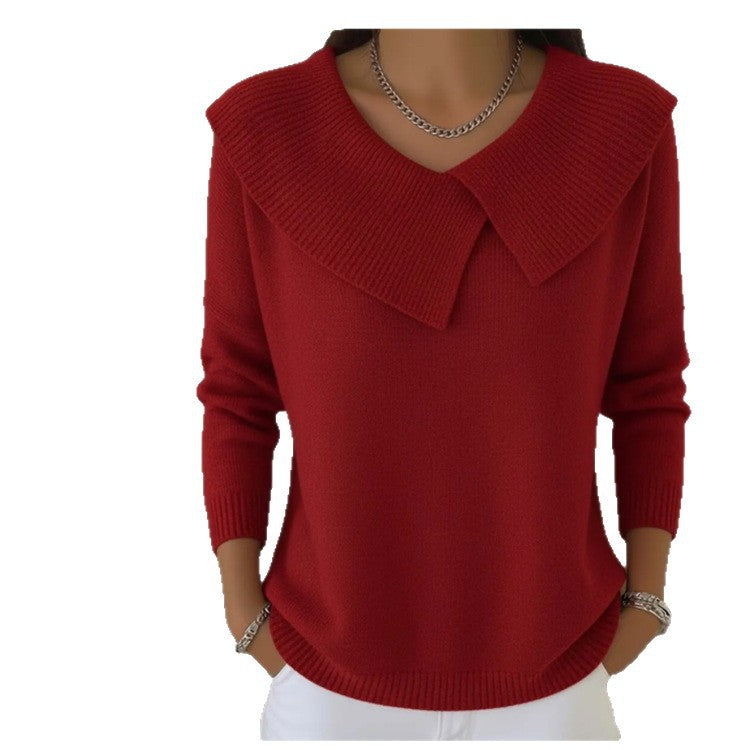 Damen nan grobgestrickter Pullover mit übergroßem Matrosenkragen und gerippten Abschlüssen Shop Nory