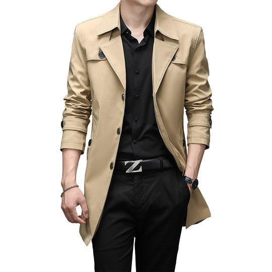 Herren Schmal geschnittener Trenchcoat mit Reverskragen und dezenter Knopfleiste Shop Nory