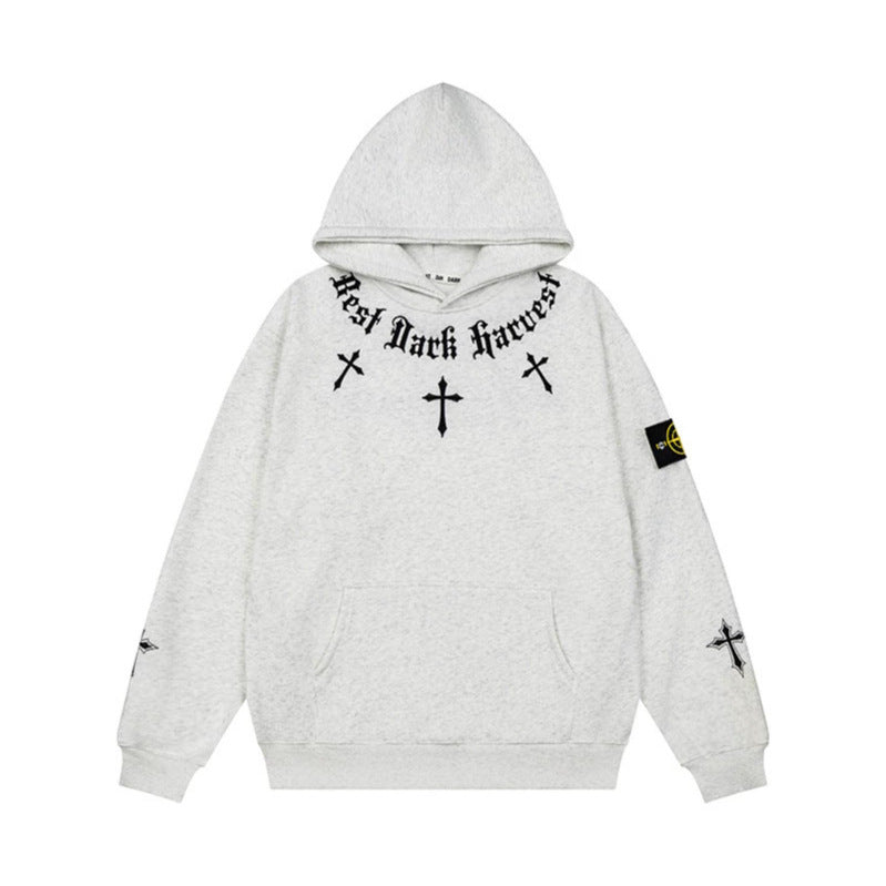 Unisex Oversize Kapuzenpullover mit Gothic-Kreuz-Print, Kängurutasche und Rippbündchen Shop Nory