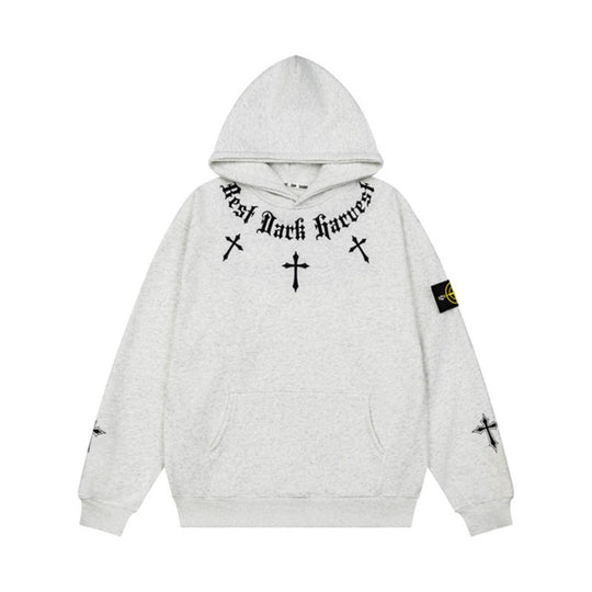Unisex Oversize Kapuzenpullover mit Gothic-Kreuz-Print, Kängurutasche und Rippbündchen Shop Nory