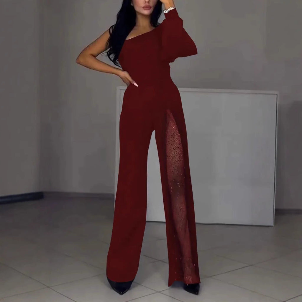 Asymmetrischer einseitiger Damen-Jumpsuit mit Paillettenpanel
