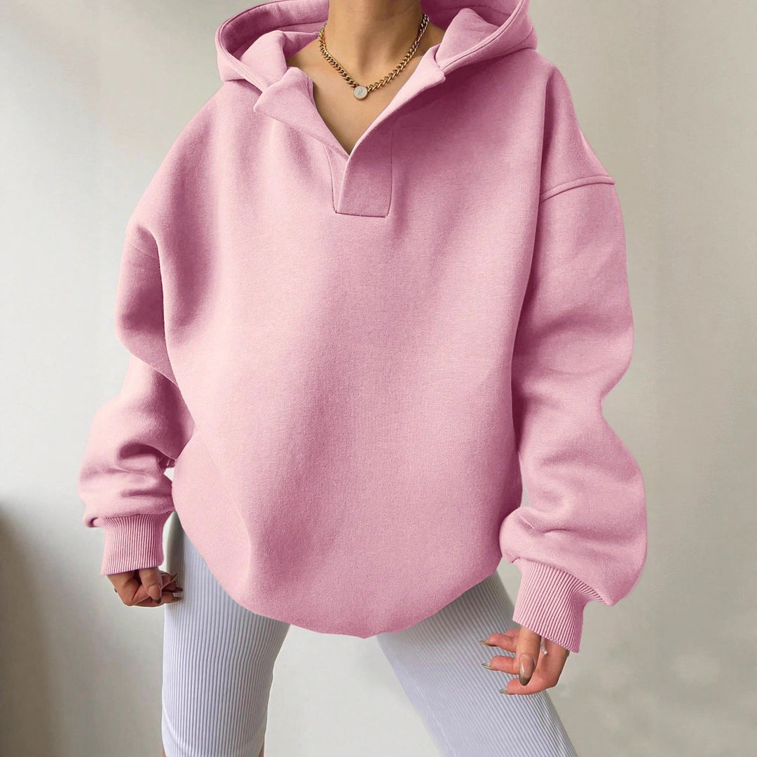 Damen Kapuzensweater mit übergroßem Schnitt und V-Ausschnitt