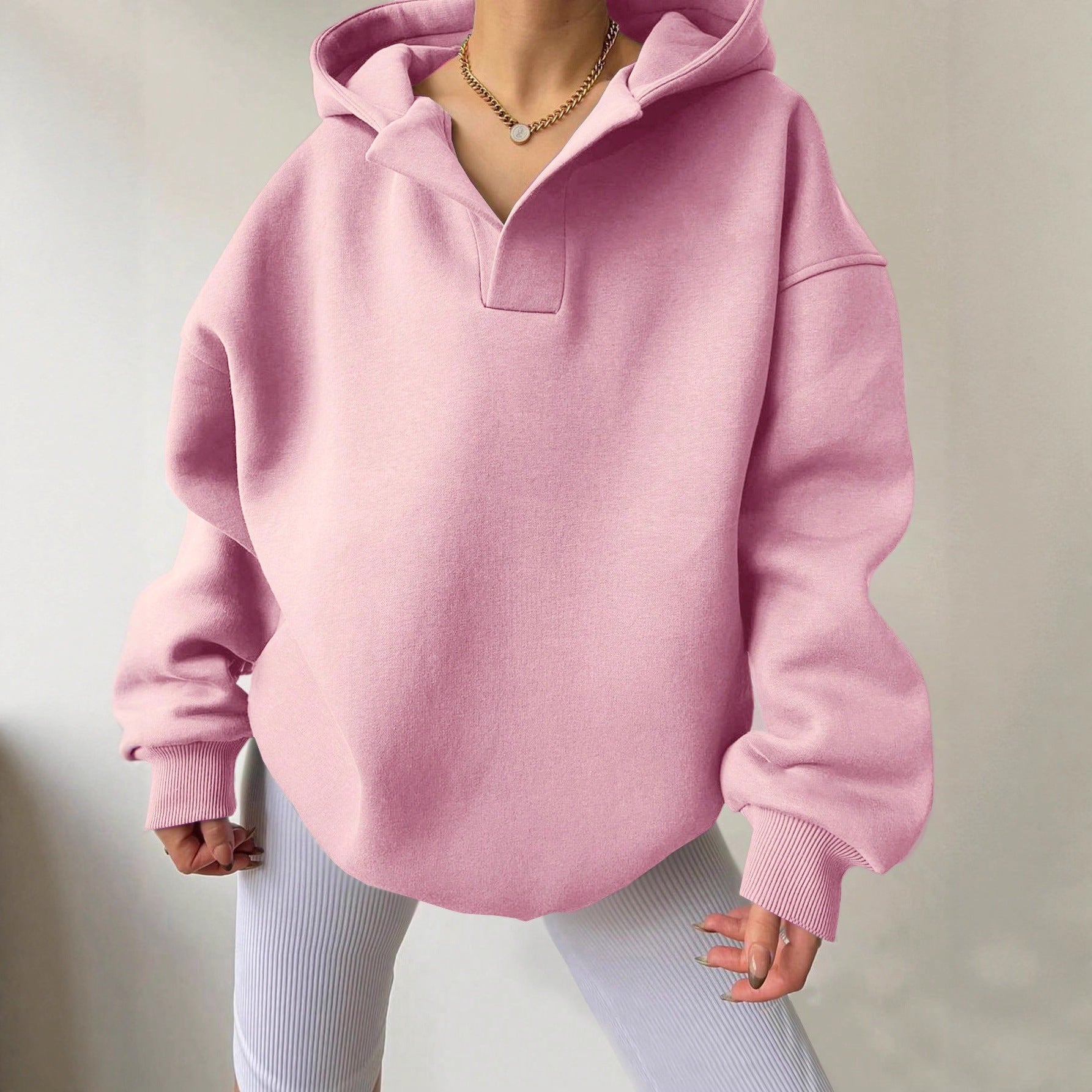 Damen Kapuzensweater mit übergroßem Schnitt und V-Ausschnitt