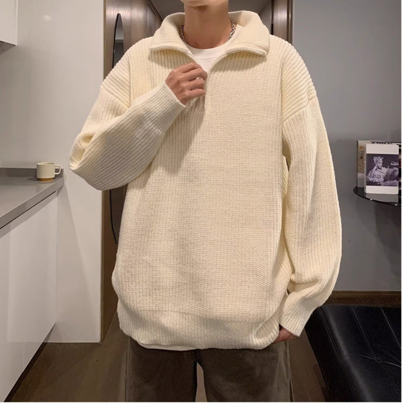 Herren Weicher Oversize-Rippenstrick-Pullover mit verdecktem Halbzip und Polokragen Shop Nory