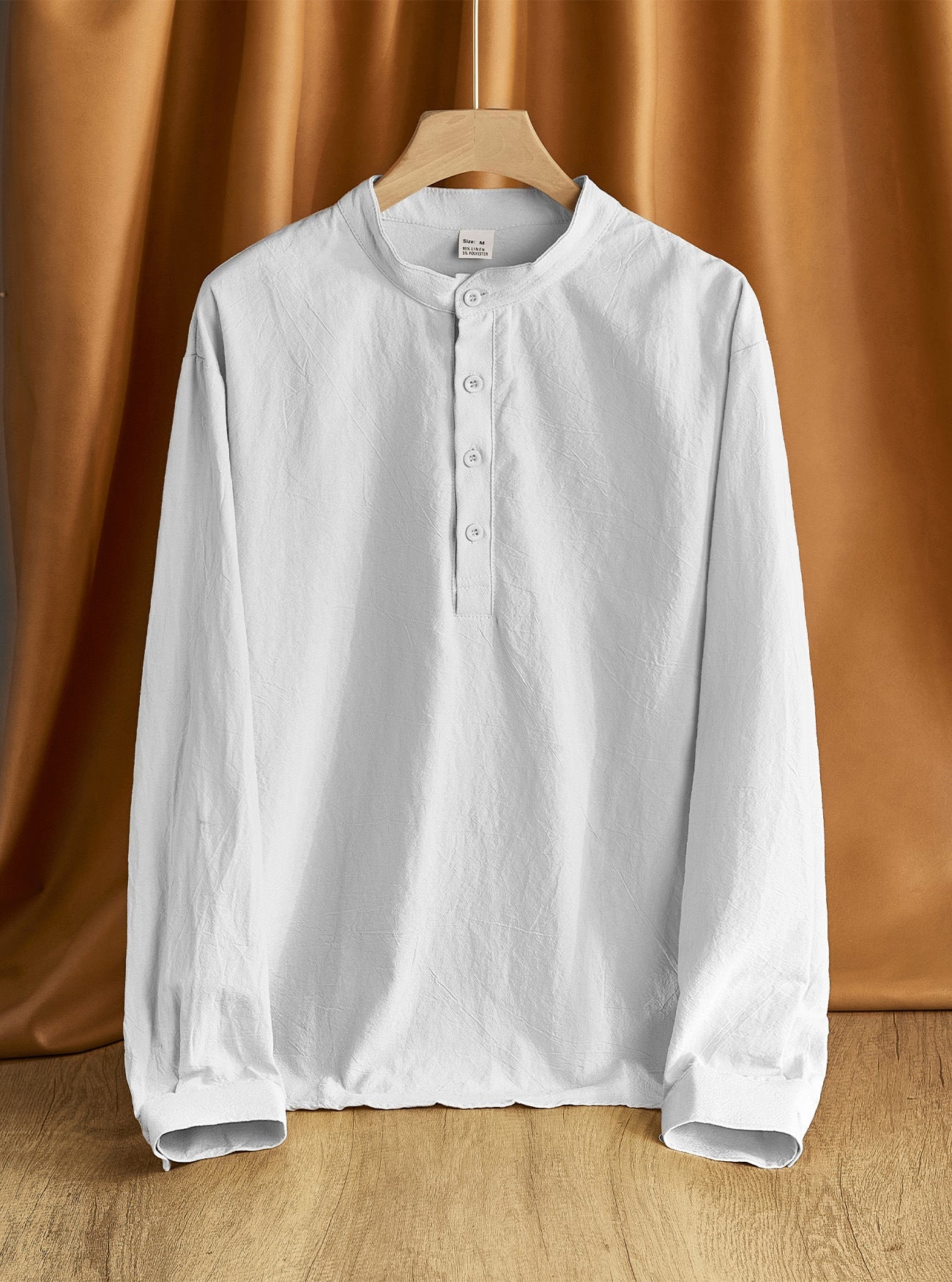 Herren nan Nehru-Kragen-Henley aus Baumwollstretch mit verdeckter Knopfleiste und schmaler Passform