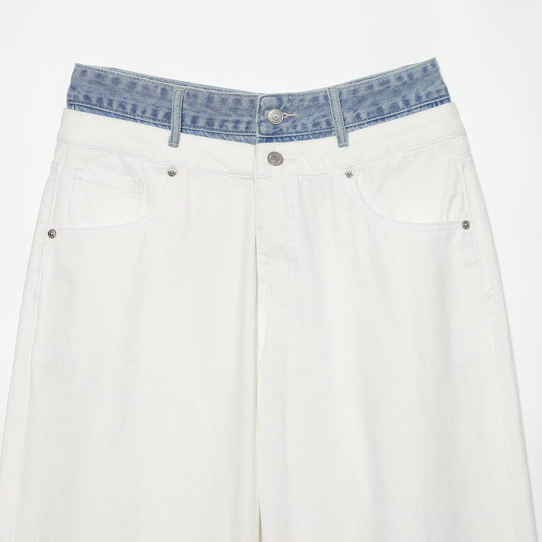 Damen High‑Waist Culotte-Jeans mit weitem Bein und kontrastierendem Jeansbund Shop Nory
