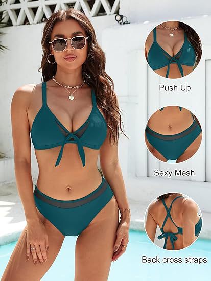 Damen Push-Up-Bikini-Top mit sexy Mesh und Rückenkreuz-Träger