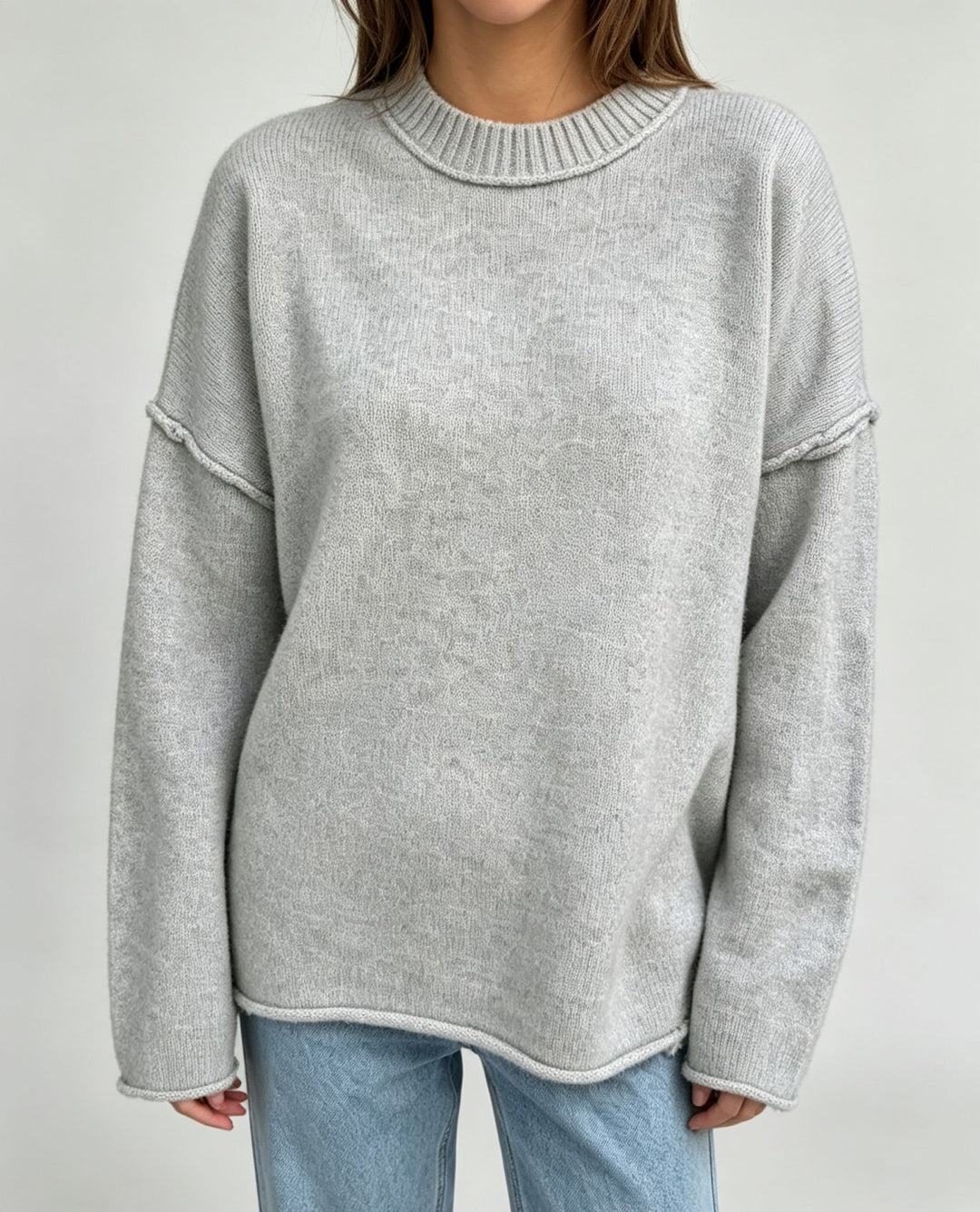 Damen Oversize-Boxy-Pullover mit kurzem Stehkragen und dekorativer Kantennaht Shop Nory