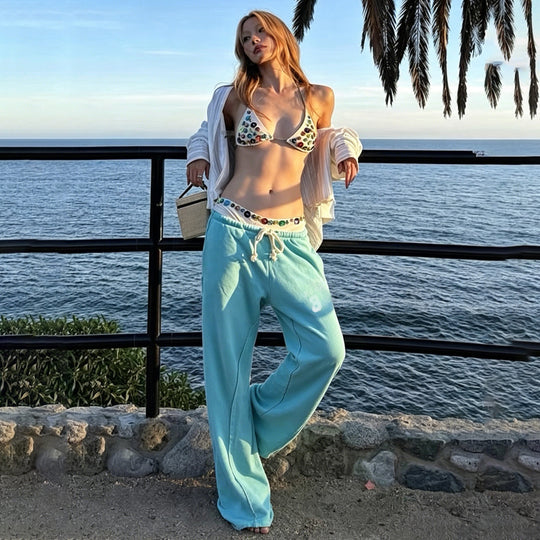 Damen nan ausgestellte Sweatpants mit extra weitem Schlag, elastischem Bund und Kordelzug Shop Nory