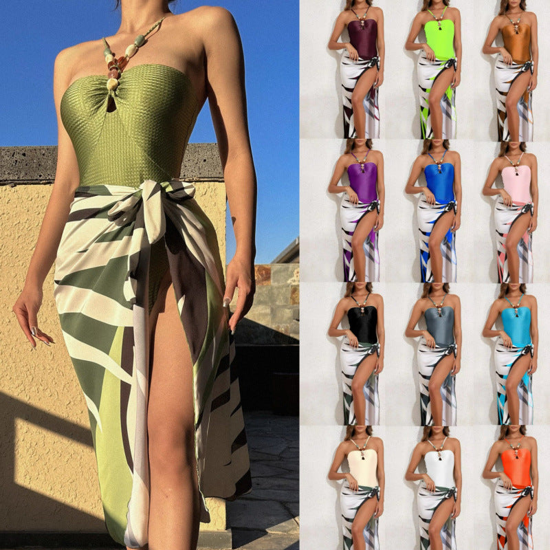 Damen Bandeau-Badeanzug mit asymmetrischem Rock