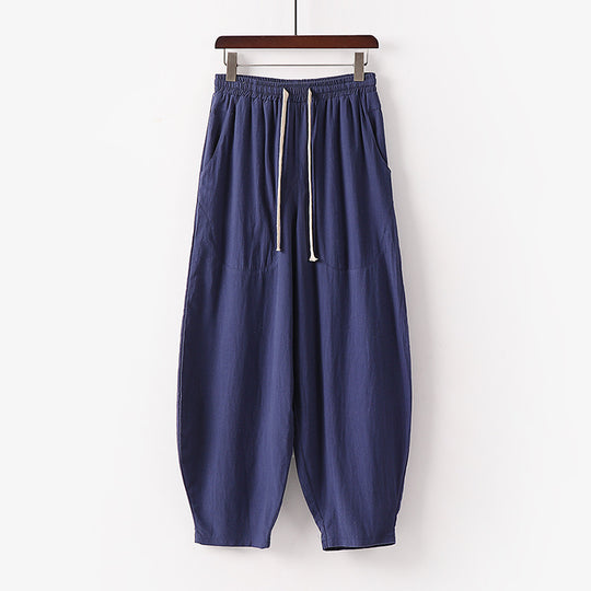 Damen Weiche Leinen-Haremshose mit Gummibund und Kordelzug Shop Nory