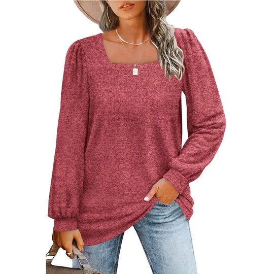 Damen Legerer Feinstrick-Pullover mit quadratischem Ausschnitt, Puffschulter und Bündchen Shop Nory