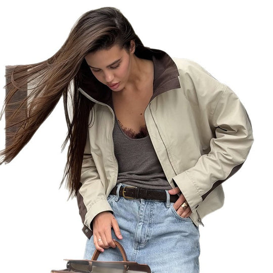 Damen Leichte Bomberjacke im Colorblock‑Stil mit hohem Stehkragen Shop Nory