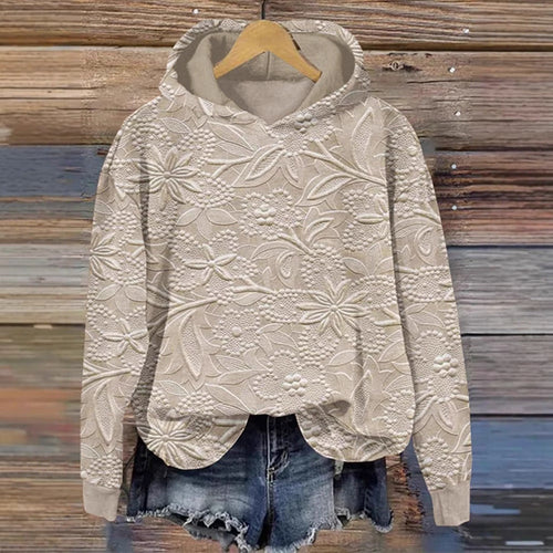 Damen Kapuzenpullover mit floralem Reliefdesign