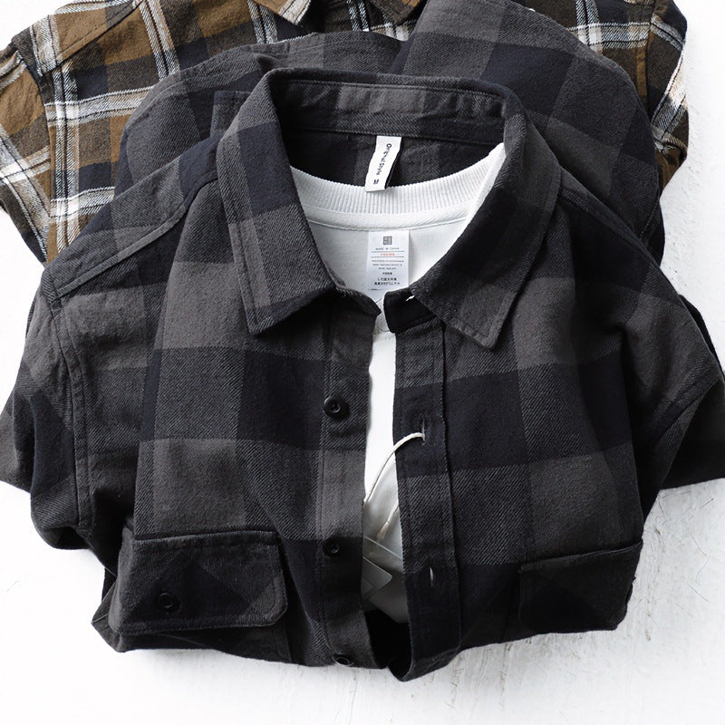 Herren Oversize Kariertes Flanell-Hemdjacke mit aufgesetzten Pattentaschen Shop Nory