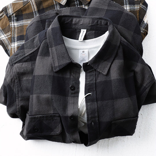 Herren Oversize Kariertes Flanell-Hemdjacke mit aufgesetzten Pattentaschen Shop Nory