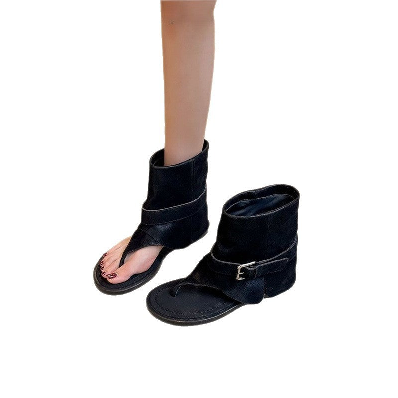 Damen Offene Sandalen‑Stiefelette mit Sockenkragen und Schnallenriemen Shop Nory