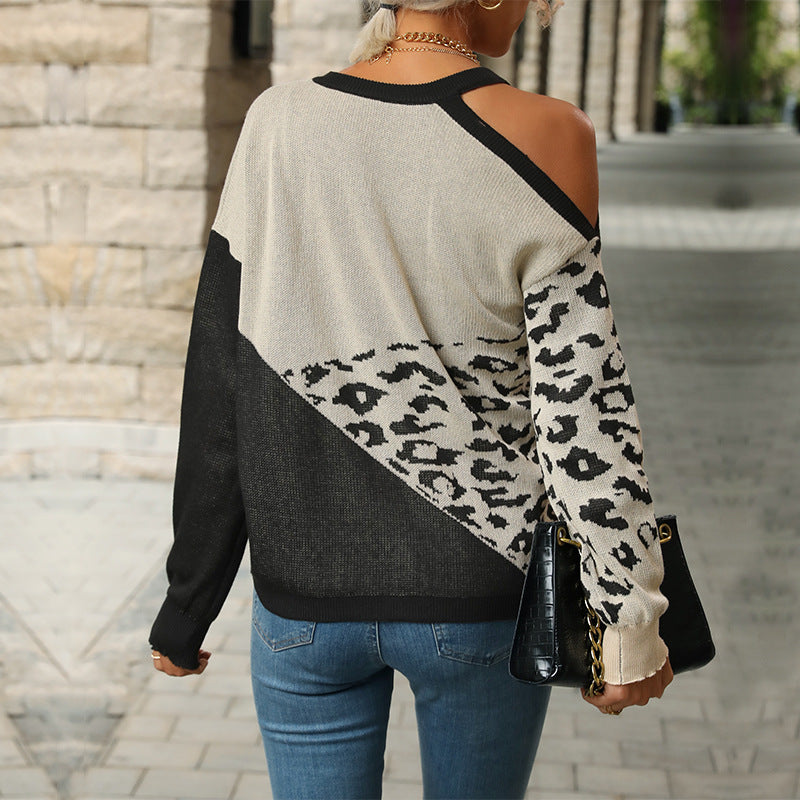 Damen Colorblock-Strickpullover mit Leoprint und Rundhalsausschnitt Shop Nory