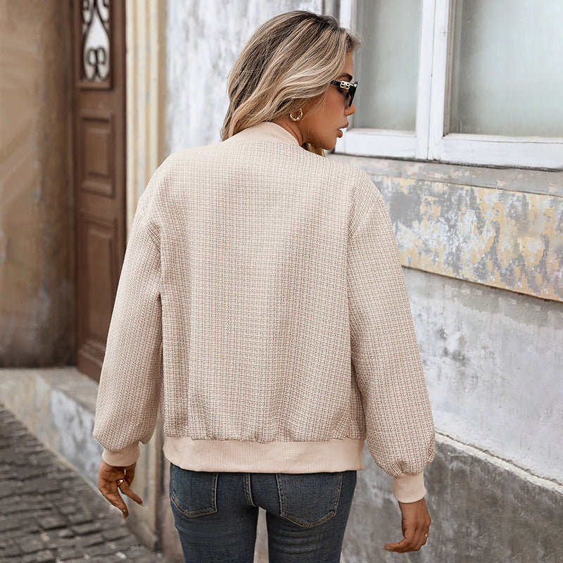 Damen Tweed-Bomberjacke mit Rippbündchen, Zierpaspel und Schmuckknöpfen Shop Nory