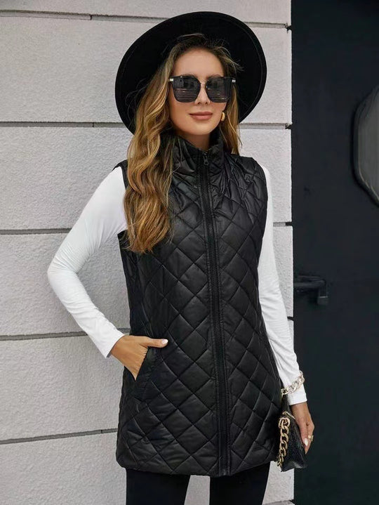 Damen Longline Steppweste mit Stehkragen und wattierter Fütterung Shop Nory