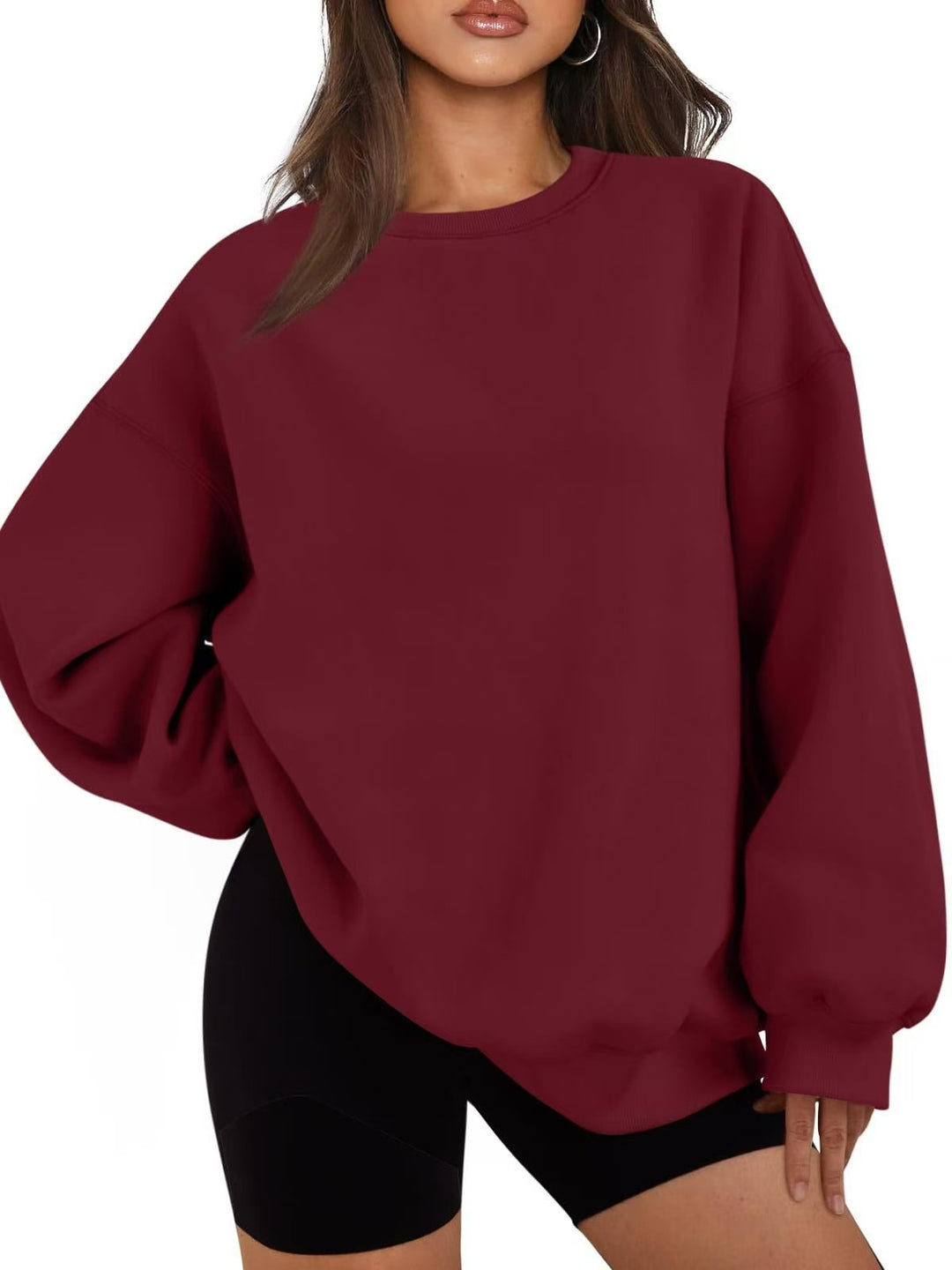 Damen nan Oversized Rundhals-Sweatshirt mit überschnittener Schulter, weichem Fleece-Innenfutter und gerippten Bündchen Shop Nory