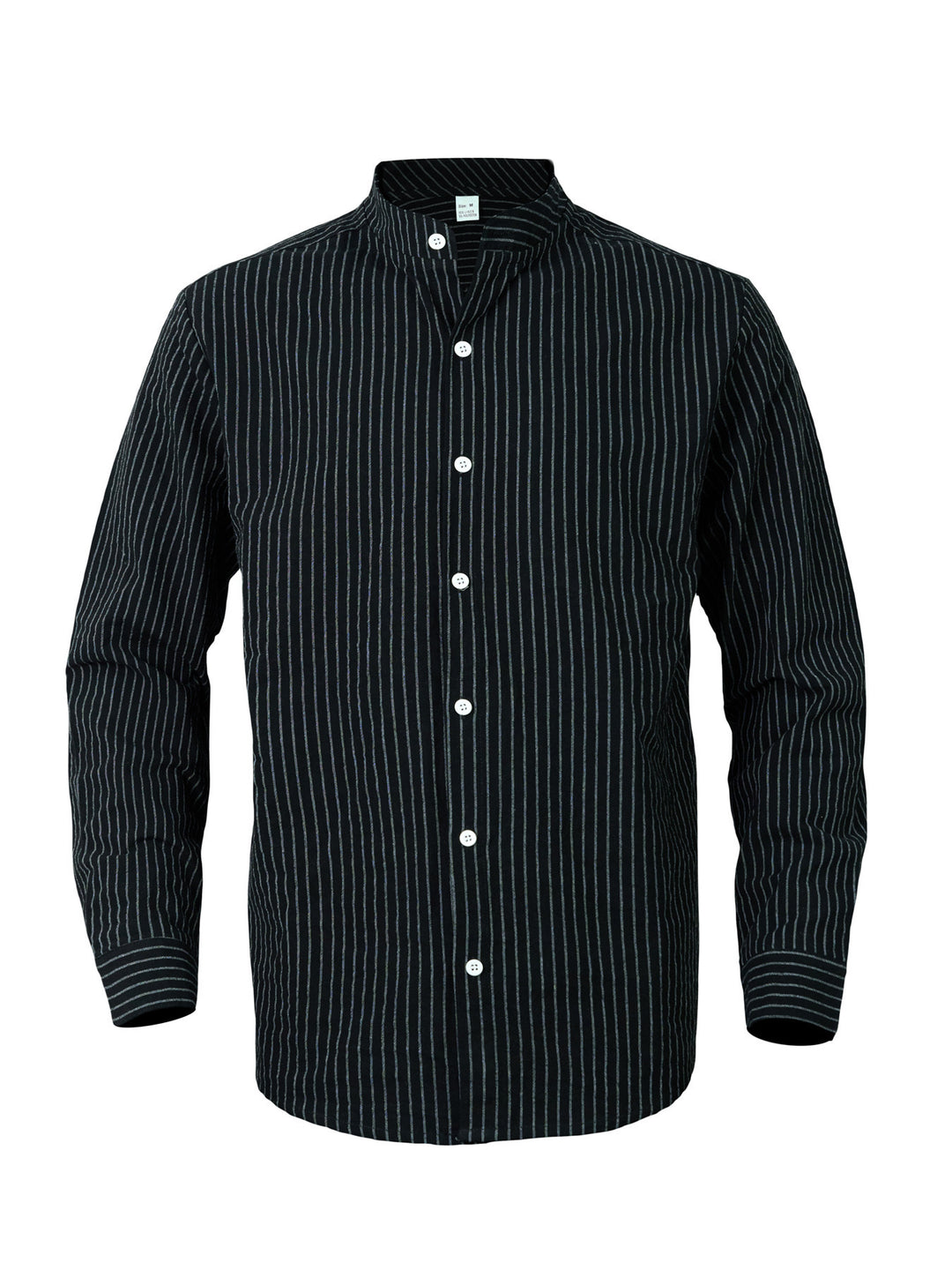 Herren nan gestreiftes Hemd mit Stehkragen, langer Arm und leichter Baumwoll-Leinen-Mix Shop Nory