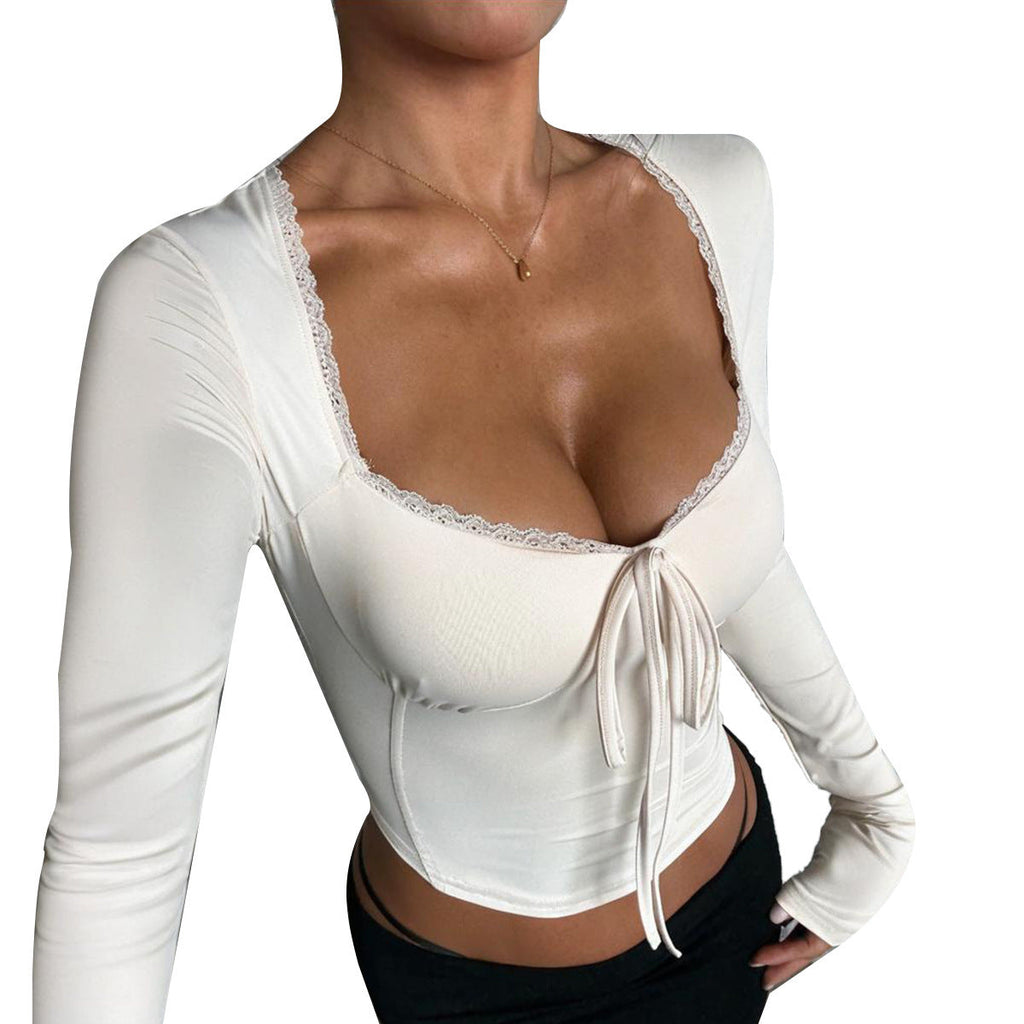 Damen langärmliges Crop-Top mit raffinierten BindShopnoryand und elegantem Ausschnitt