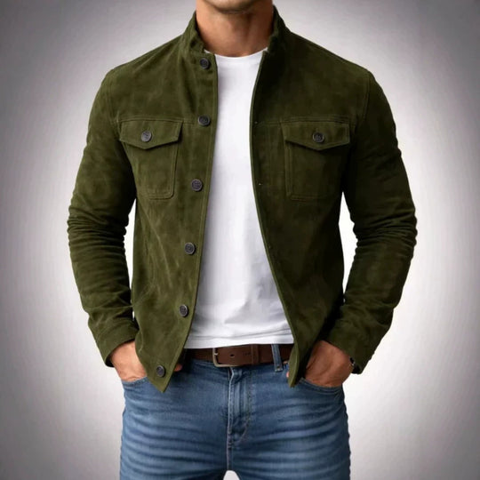Herren Modische Wildlederjacke mit Knopfdetails